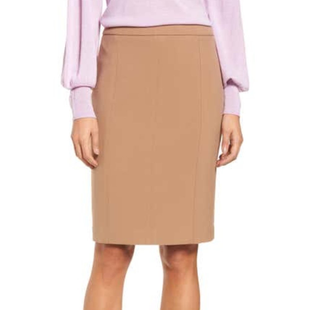 Halogen® SEAMED PENCIL SKIRT- Camel